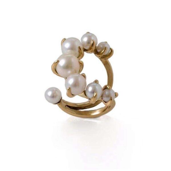 Gradient Crescent Pearl Ring for Women