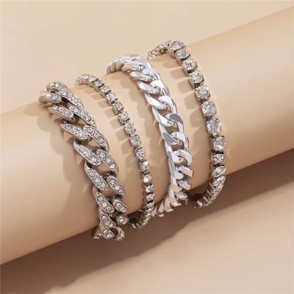 Trendy Women's Cubands Buckle Thick Bracelets with Sparkling Diamond