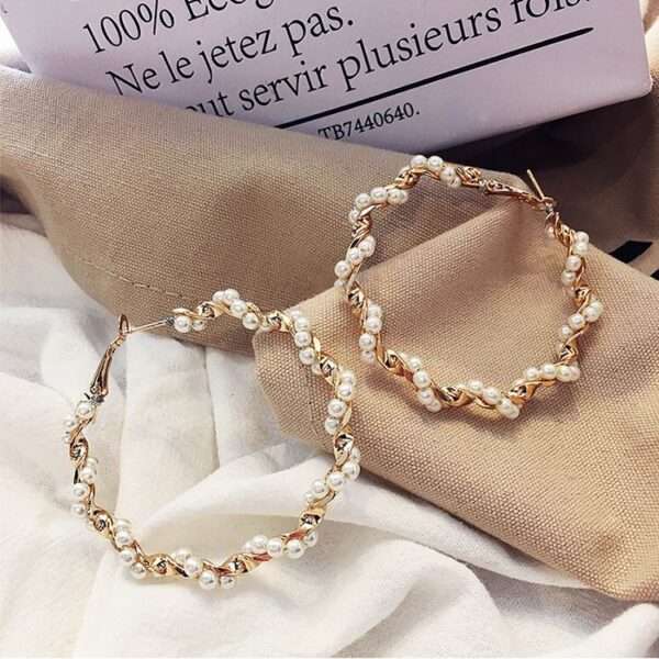 Bold Statement Exaggerated Pearl Hoop Earrings