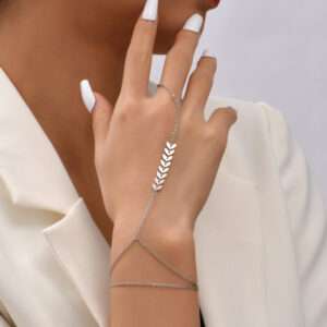 Delicate Hand Chain Bracelet with Ring - Dainty Hand Ring Chain for Elegant Appeal on a model's hand