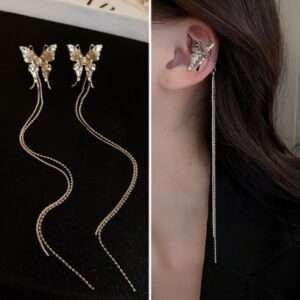 Gold Drop Earrings for Women with Super Long Bronze Dangles