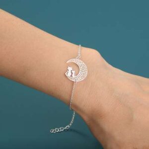 Adjustable Women's Bracelet - Moon Metal Cat Jewelry Gift