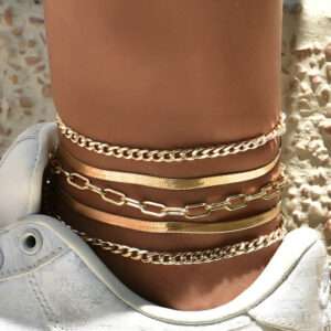 Multi-Layered Metal Chain Anklet Set for Women - Edgy Summer Accessories