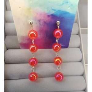 Colored Acrylic Red Earrings Tassel with Ball Pendant