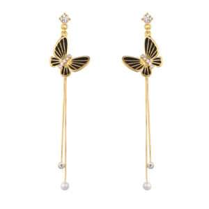 Chic Long Tassel Butterfly Earrings with Black Chain - Trendy and Playful Jewelry
