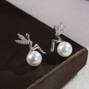 : Elegant Silver Angel Sitting Earrings - Delicate Angel Wings and Sitting Angel Design