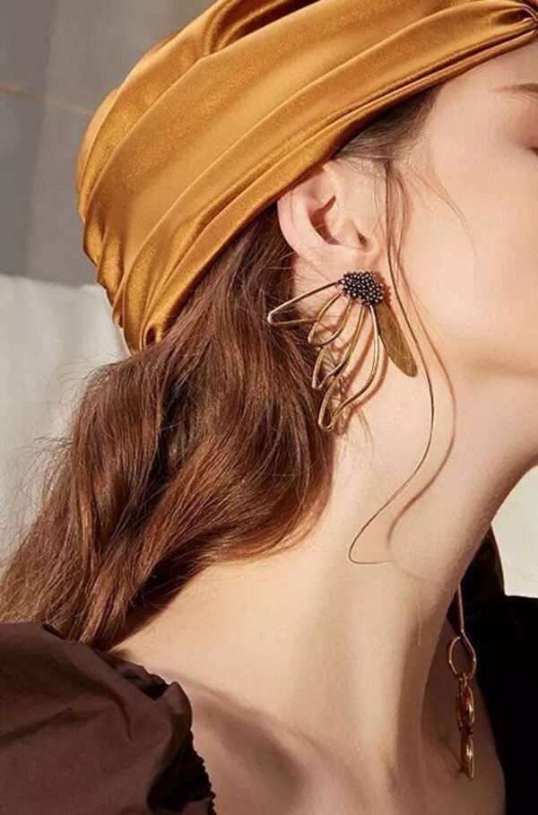 Gold Drop Earrings for Women with Super Long Bronze Dangles - Elegant and Trendy Jewelry