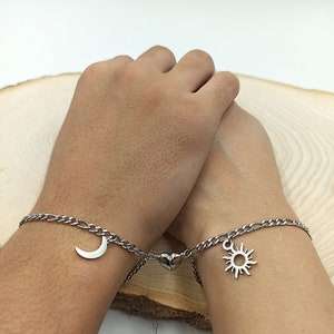 Sun and Moon Heart Shaped Magnets Couples Bracelet - Couples Bracelet