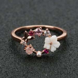 Creative Jewelry Butterfly Flower Real Rose Gold Ring