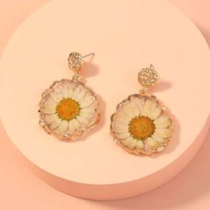 Yellow Dried Flowers Hook Dangle Drop Earrings for Women