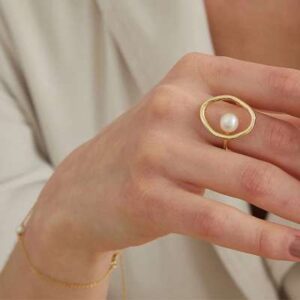 Simple Round Hollow Pearl Ring, front view