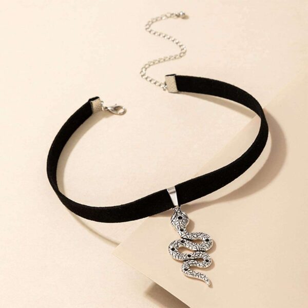 Snake Necklace with Black Velvet, Silver & Gold Cobra Snake Pendant