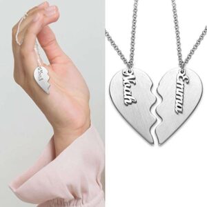 A collection of personalized name jewelry for couples, showcasing custom couple's necklaces, engraved bracelets, and matching rings.