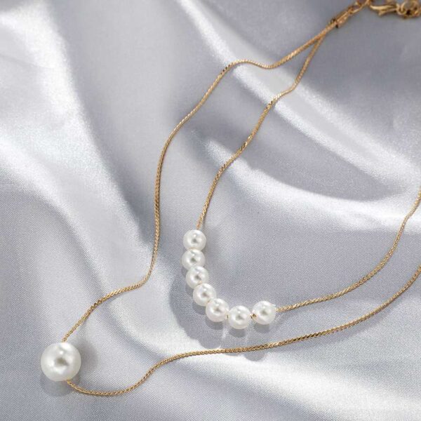Close-up of Korean Pop Double-Layer Pearl Necklace with Clasp" Heading 1: "Korean Pop Double-Layer Pearl Necklace: Elevate Your Style with Ele