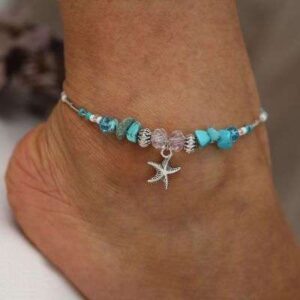 Handmade Starfish Pendant Rice Bead Anklet - Adjustable Beach Jewelry