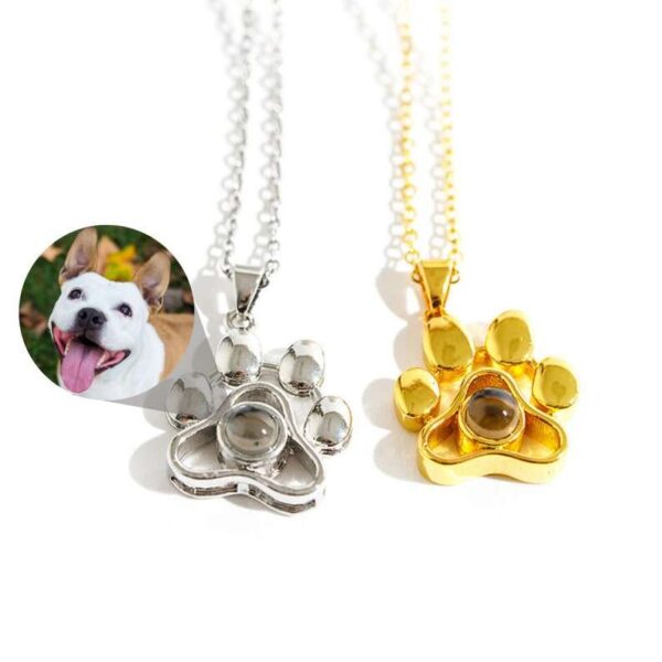 Photos Projection Dog Paw Necklace with personalized pet image